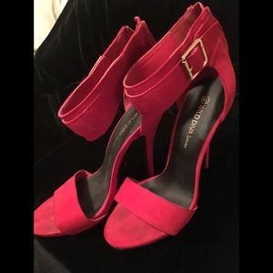 Red Suede Ankle Strap High Heels 6.5